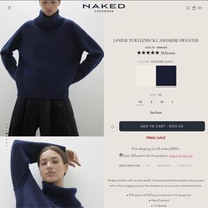 Naked Cashmere Janine Navy Blue ‎Turtleneck Sweater Women's Small Luxury NWT